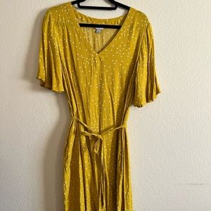 Yellow polka dot midi dress